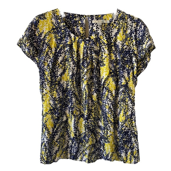 BODEN Women V Neck Ravello Blue and Yellow Blouse Silk Blend Size 8 - Picture 1 of 11